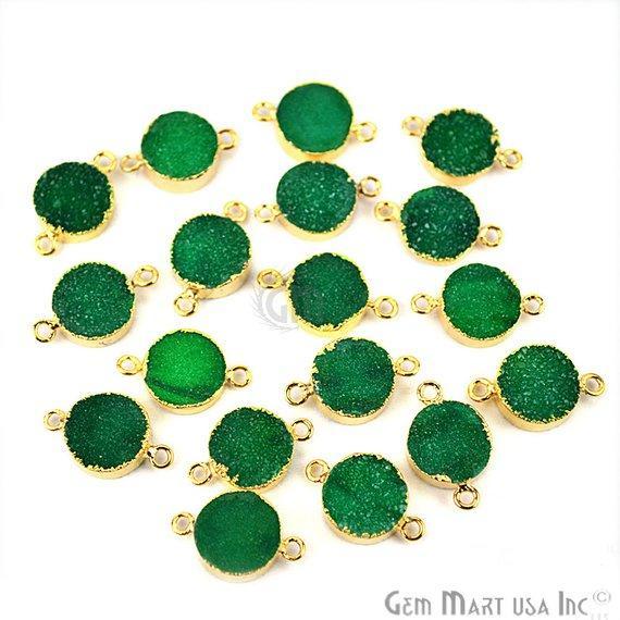 Gold Electroplated Druzy 12mm Round Double Bail Gemstone Connector