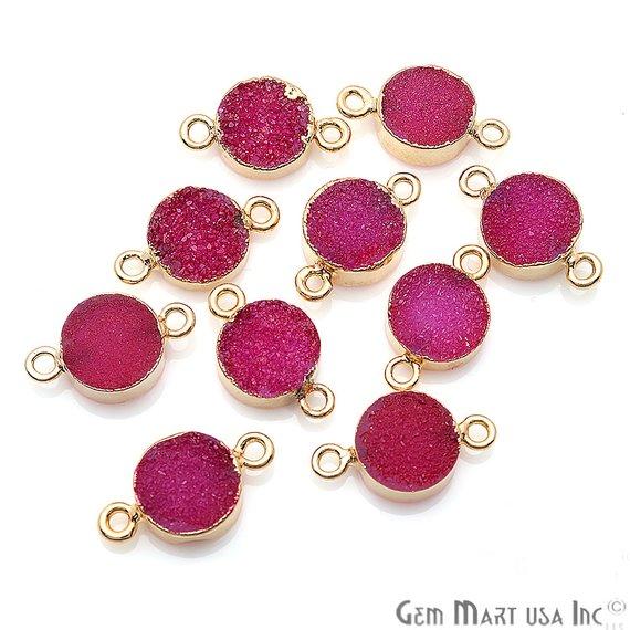 Gold Electroplated Druzy 10mm Round Shape Druzy Gemstone Connector (Pick Your Color, Bail) - GemMartUSA