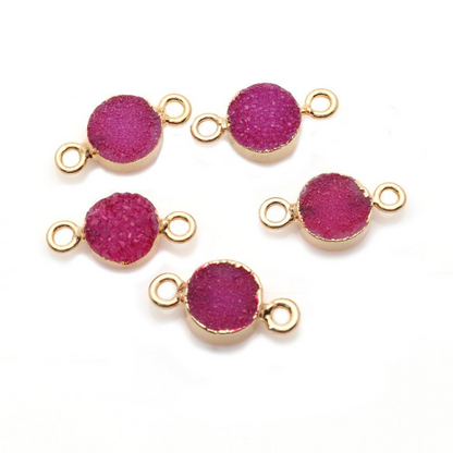 Color Druzy Round 8mm Double Bail Gold Electroplated Gemstone Connector