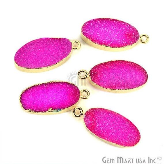 Gold Electroplated Druzy 10X20mm Oval Druzy Gemstone Connector (Pick Your Color, Bail) - GemMartUSA