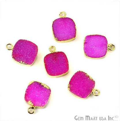 Gold Electroplated Druzy 12mm Square Single Bail Druzy Gemstone Connector