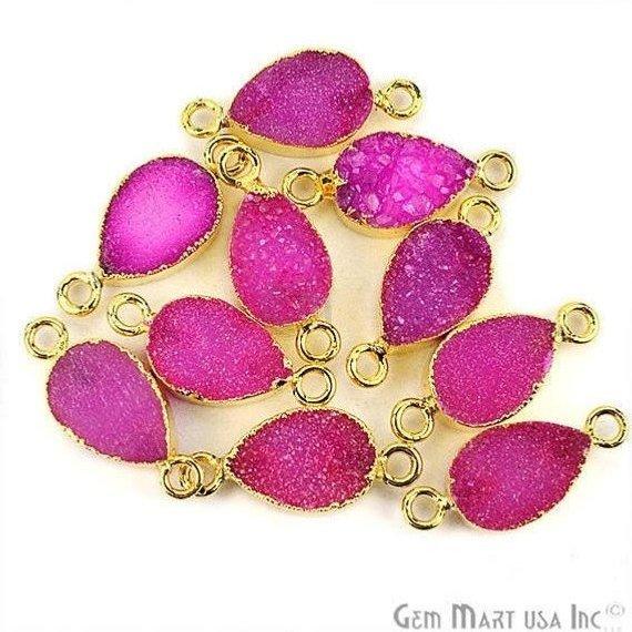 Druzy Gold Electroplated 8x12mm Pears Double Bail Gemstone Connector