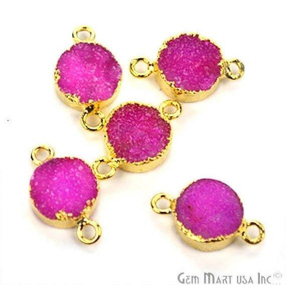 Gold Electroplated Druzy 10mm Round Shape Druzy Gemstone Connector (Pick Your Color, Bail) - GemMartUSA