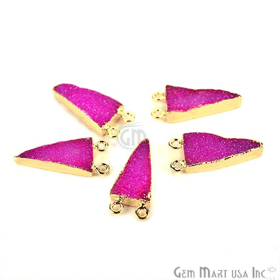 Gold Electroplated Druzy 10x20mm Trillion Druzy Connector (Pick Color, Bail) - GemMartUSA