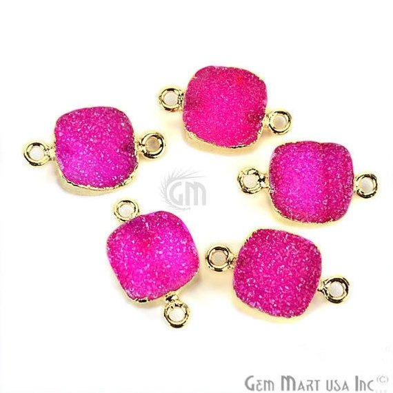 Gold Electroplated 10mm Square Double Bail Druzy Gemstone Connector (Pick Your Color) - GemMartUSA