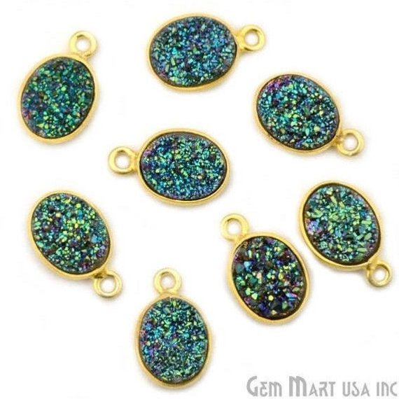 Titanium Druzy 8x10mm Oval Bezel Gemstone Connector (Pick Your Color, Bail, Plating) - GemMartUSA