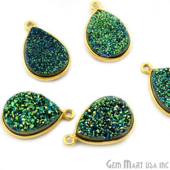 Titanium Druzy 12x16mm Pears Gold Single Bail Gemstone Connector