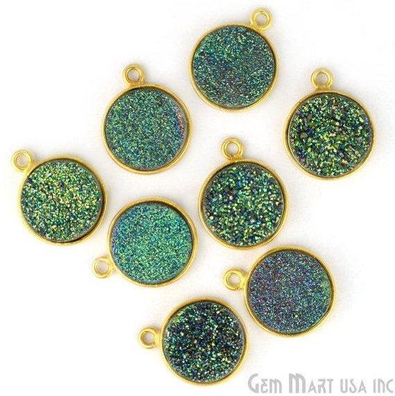 Natural Titanium Gold Druzy 12mm Round Single Bail Bezel Gemstone Connector