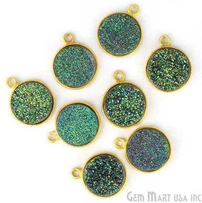 Natural Titanium Gold Druzy 12mm Round Single Bail Bezel Gemstone Connector