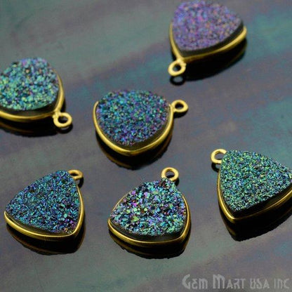 Natural Titanium Druzy 12mm Trillion Gold Plated Single Bail Gemstone Connector