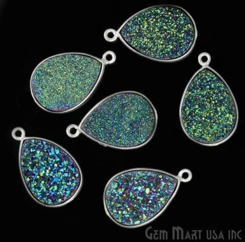 Titanium Druzy 13x18mm Pears Silver Single Bail Bezel Gemstone Connector