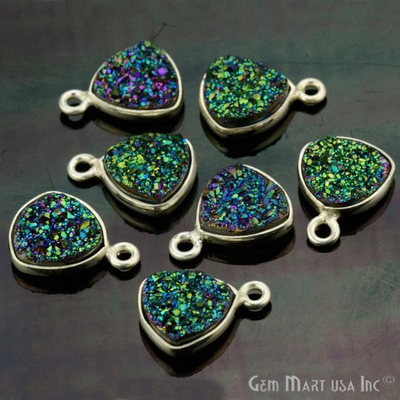 Natural Titanium Druzy 10mm Trillion Silver Single Bail Gemstone Connector