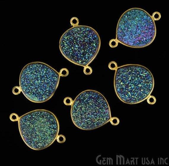 Natural Titanium Druzy 12mm Gold Double Bail Heart Bezel Connector