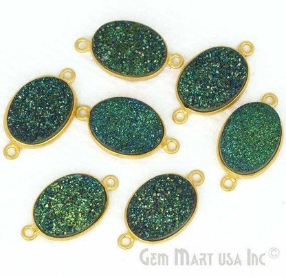 Titanium Druzy 12x16mm Oval Gold Plated Double Bail Gemstone Connector