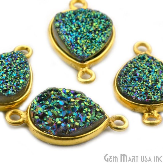 Titanium Druzy 10x12mm Pears Gold Plated Bail Gemstone Connector (Pick Color, Bail, Plating) - GemMartUSA