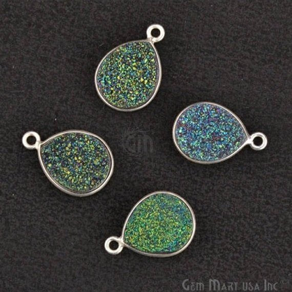 Titanium Druzy 10x12mm Pears Gold Plated Bail Gemstone Connector (Pick Color, Bail, Plating) - GemMartUSA