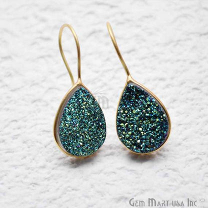 Pear Shape 19x15mm Gold Plated Druzy Hook Earrings (Pick your Gemstone) (90201-1) - GemMartUSA