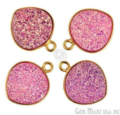 Natural Titanium Druzy 12mm Gold Single Bail Heart Bezel Connector