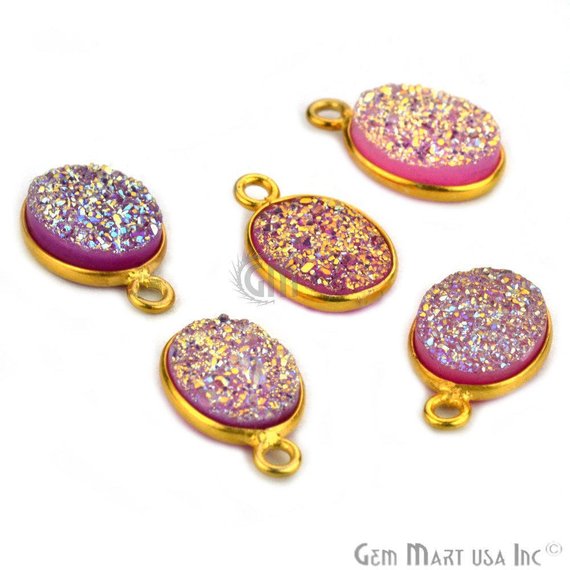 Titanium Druzy 8x10mm Oval Bezel Gemstone Connector (Pick Your Color, Bail, Plating) - GemMartUSA