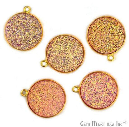 Natural Titanium Druzy 16mm Round Single Bail Gold Gemstone Connector