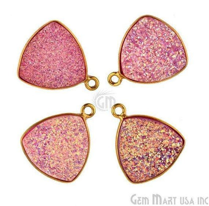 Natural Titanium Druzy 14mm Trillion Gold Plated Single Bail Bezel Gemstone Connector