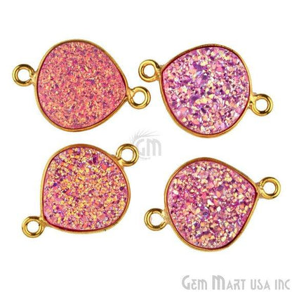 Natural Titanium Druzy 12mm Gold Double Bail Heart Bezel Connector