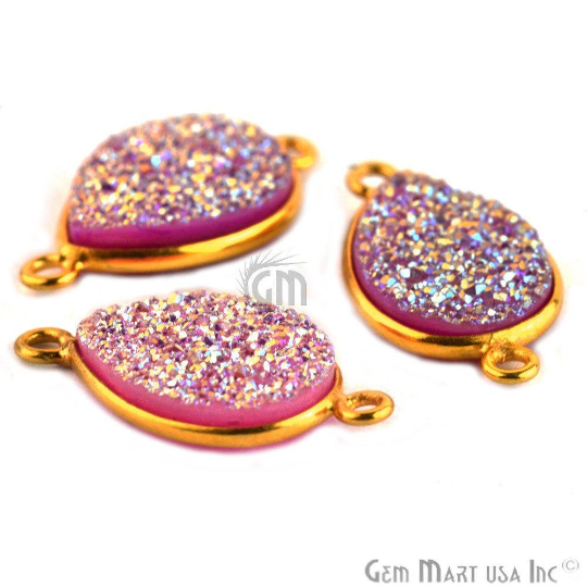 Titanium Druzy 10x14mm Pears Gold Double Bail Bezel Gemstone Connector