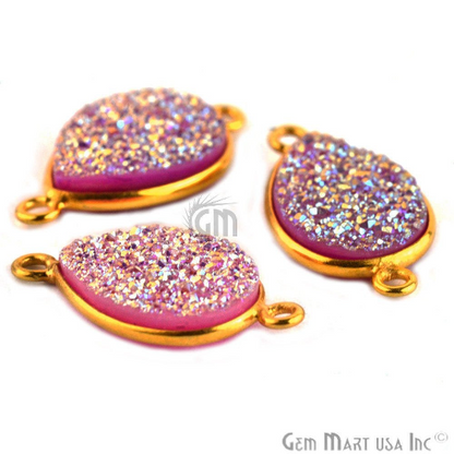 Titanium Druzy 10x14mm Pears Gold Double Bail Bezel Gemstone Connector