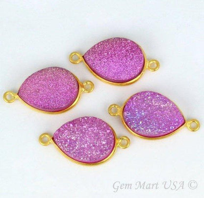 Titanium Druzy 12x16mm Pears Gold Double Bail Gemstone Connector