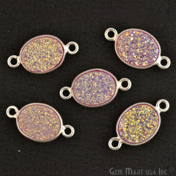 Titanium Druzy 8x10mm Oval Bezel Gemstone Connector (Pick Your Color, Bail, Plating) - GemMartUSA