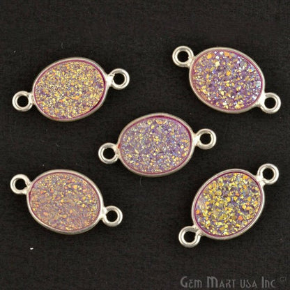 Titanium Druzy 8x10mm Oval Bezel Gemstone Connector (Pick Your Color, Bail, Plating) - GemMartUSA