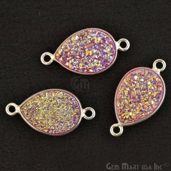 Titanium Druzy 10x14mm Pears Silver Double Bail Bezel Gemstone Connector