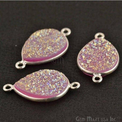 Titanium Druzy 12x16mm Pears Silver Double Bail Gemstone Connector