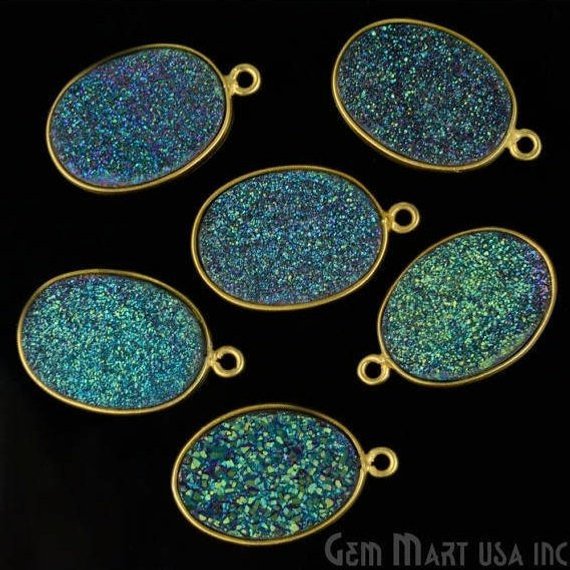 Titanium Druzy 13x18mm Oval Bezel Gemstone Connector (Pick Your Color, Bail, Plating) - GemMartUSA