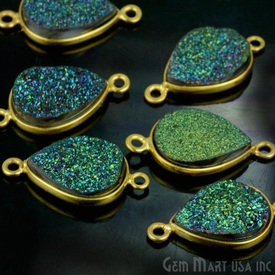Titanium Druzy 10x14mm Pears Gold Double Bail Bezel Gemstone Connector