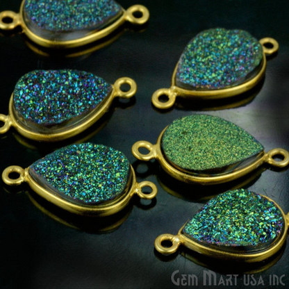 Titanium Druzy 10x14mm Pears Gold Double Bail Bezel Gemstone Connector