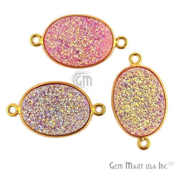 Titanium Druzy 12x16mm Oval Gold Plated Double Bail Gemstone Connector