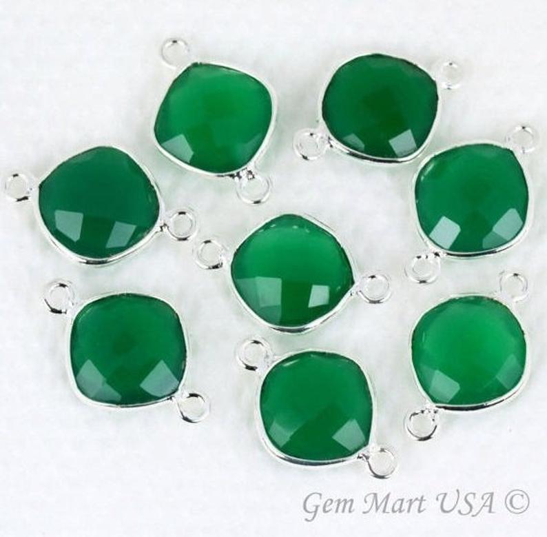 Cushion 10mm Double Bail Silver Bezel Gemstone Connector