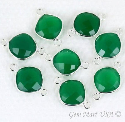 Cushion 10mm Double Bail Silver Bezel Gemstone Connector