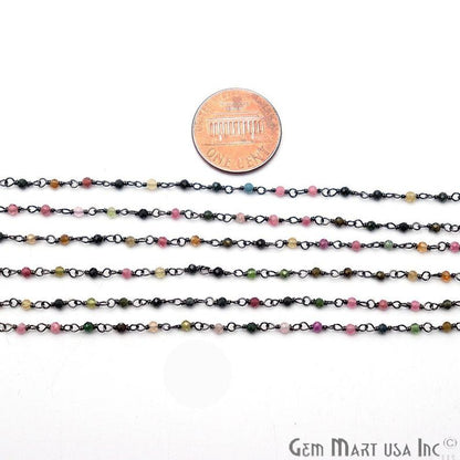 Multi Tourmaline Gemstone Beads Oxidized Wire Wrapped Bead Rosary Chain