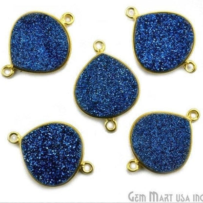 Natural Titanium Druzy 16mm Heart Gold Double Bail Gemstone Connector