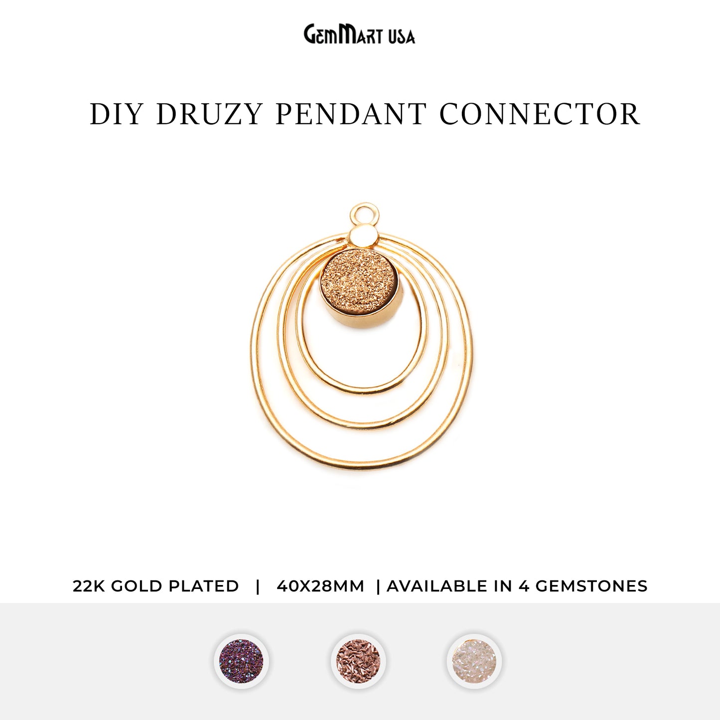 DIY Triple Oval 40x28mm Round Druzy Gold Plated Single Bail Pendant