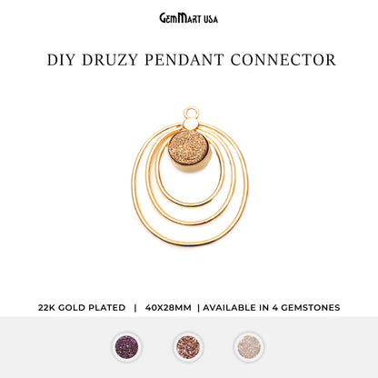 DIY Triple Oval 40x28mm Round Druzy Gold Plated Single Bail Pendant