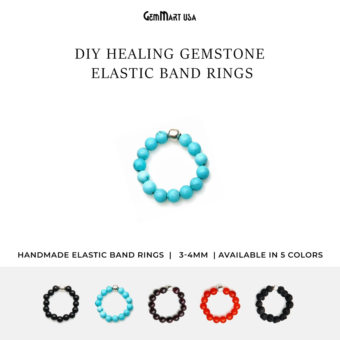 Healing Gemstone Elastic Band Rings 3-4mm Round Beaded Rings For Women