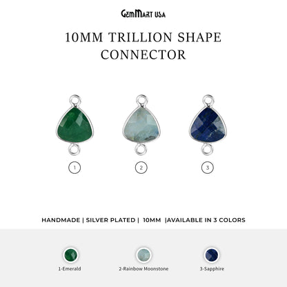 Trillion 10mm Silver Bezel Double Bail Gemstone Connector