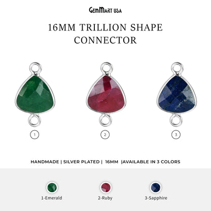 Trillion 16mm Silver Bezel Double Bail Gemstone Connector