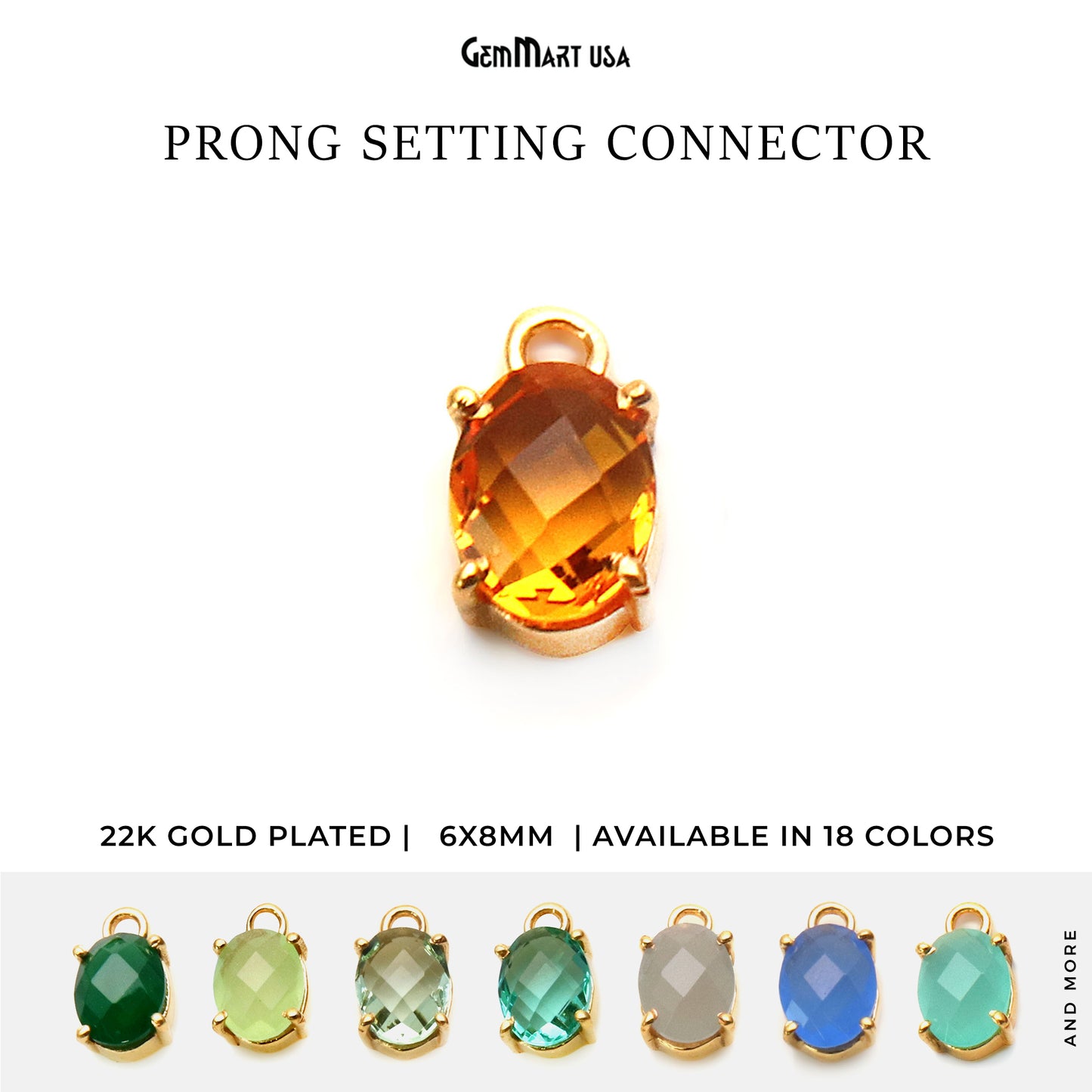 Oval 6x8mm Gold Plated Prong Setting Gemstone Connector