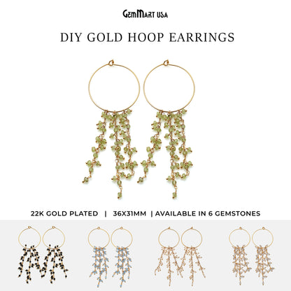 DIY Gemstone Gold Plated Hoop 36x31mm Beads Dangle Earrings