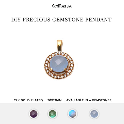 Round 20x13mm Cubic Zircon Gold Plated Gemstone DAngel Pendant (Pick Your Gemstone)