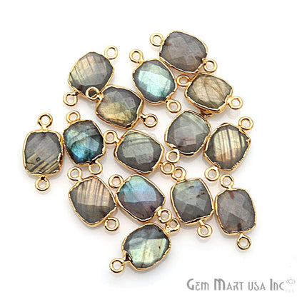 Labradorite 10X12mm Octagon Gold Electroplated Double Bail Gemstone Connector